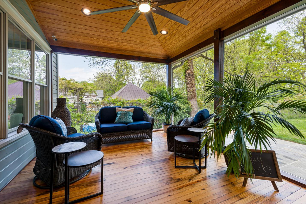 A deck with furniture