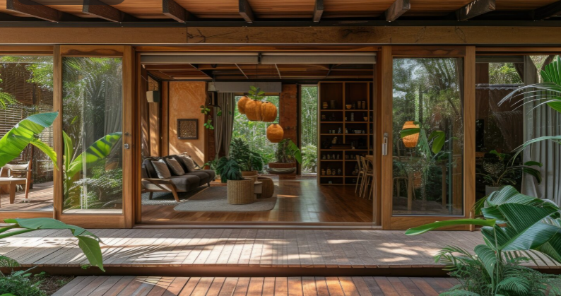 comfortable outdoor seating arranged inside a screened porch